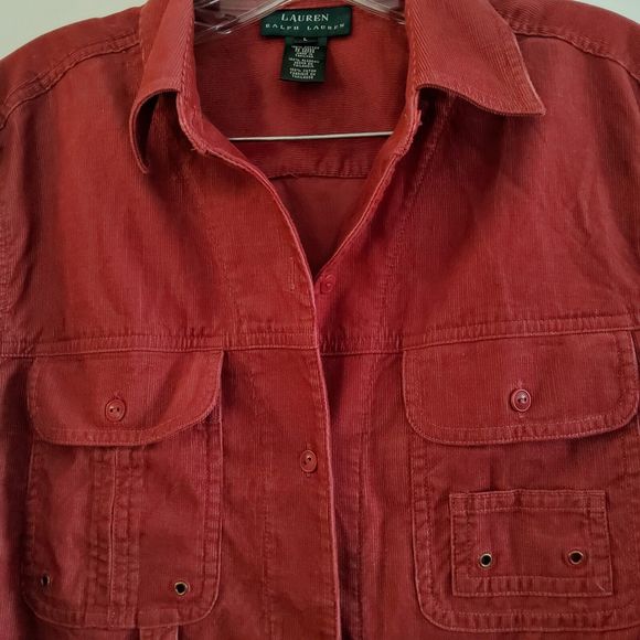 Lauren Ralph Lauren Corduroy Shacket Women's Shirt Size Large Burgundy - Picture 5 of 6